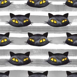 halloween watercolor seamless pattern 12. black cat