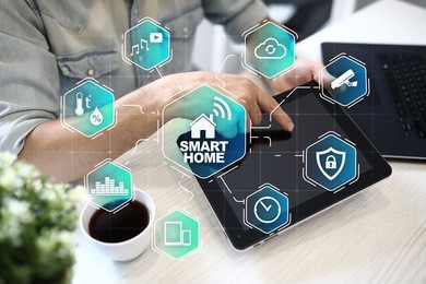 smart home automation concept on virtual screen. 
