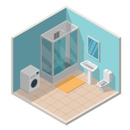 bathroom isometric interior vector illustration modern of flat background.