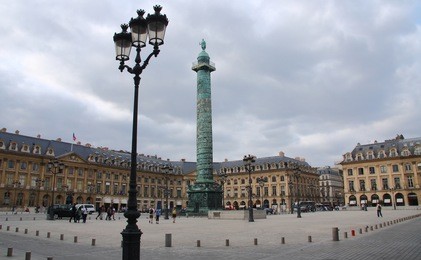 famous vendome place in paris by overcast.