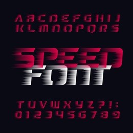speed alphabet vector font. wind effect type letters and numbers on a dark background. stock vector typeface for your headers or any typography design.