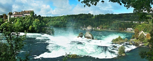 switzerland-panoramic view of the rhine falls and the laufen castle