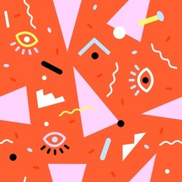 geometric abstract seamless pattern design. memphis style graphics. fun party print.