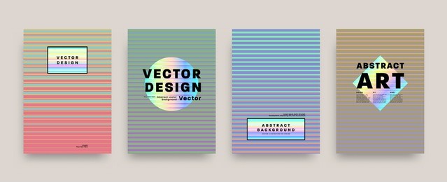 covers templates set with bauhaus, memphis and hipster style graphic geometric holographic, anaglyph 3d elements. applicable for placards, brochures, posters, covers and banners. vector illustrations.