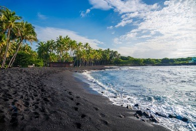 punaluu black sand beach, big island, hawaii