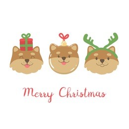 cute christmas illustration with cartoon dogs. vector design element. greeting card, icon.