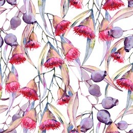 background is a branch of gum flowers. seamless pattern. watercolor illustration