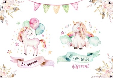 isolated cute watercolor unicorn clipart. nursery unicorns illustration. princess unicorns poster. trendy pink cartoon horse.