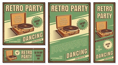 the poster in vintage style on a retro party banner, invitation, flyer, advertising. vector illustration of retro disco and dance. old microphone. other variations you can find in my portfolio.
