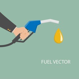 fuel pump in hand businessman. petrol station. holding fuel nozzle. gasoline pump with oil drop. vector illustration flat design style