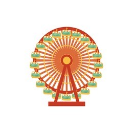 colorful cartoon front view ferris wheel carousel, amusement park ride, vector illustration isolated on white background. cartoon style illustration of big, observation, ferris wheel