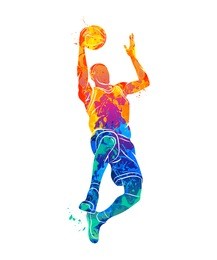 abstract basketball player with ball from splash of watercolors. vector illustration of paints.