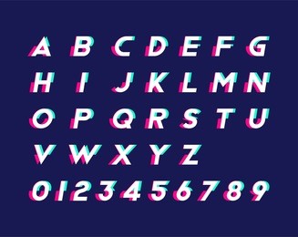 alphabet with numbers and trendy glitch effect. flat vector illustration eps 10