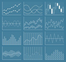 business chart collection. set of graphs. analysis statistic data visualization. vector illustration