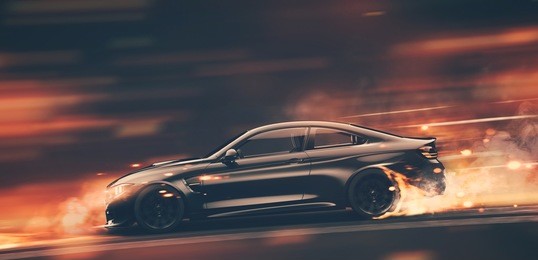 high speed black sports car - street racer concept (with grunge overlay) generic and brandless - 3d illustration