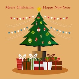 christmas tree with gifts. cartoon vector illustration.
