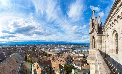 panoramic aerial view of geneva in a beautiful summer day, switzerland