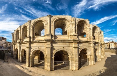 arena and roman amphitheatre in arles, france in a beautiful summer day