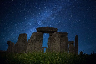 starry night stonehenge - one of the wonders of the world and the best-known prehistoric monument in europe salisbury, united kingdom