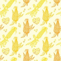 seamless pattern with flint corn (indian corn or calico corn). hand drawn doodle vegetable background. vector illustration