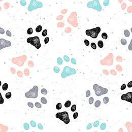 vector illustration seamless texture composed with sketches of dog paw prints.