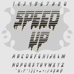 vector set of handwritten abc letters, numbers and symbols. handcrafted vector script alphabet calligraphy font, letters named speed up