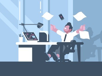 happy businessman about successful business deal in office. vector illustration