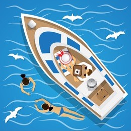 rest on the yacht. view from above. vector illustration.