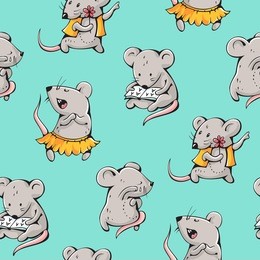 seamless pattern - funny cartoon mice. hand-drawn illustration.