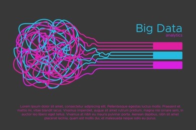 big data vector illustration. machine learning algorithm for information filter and analytic in flat doodle style