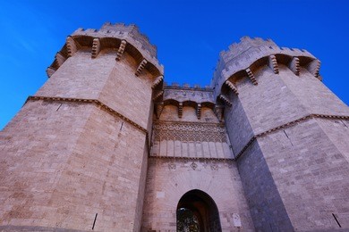 serrano towers (torres de serrano) in the city of valencia, spain.