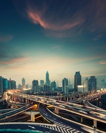beautiful city interchange overpass at night in shanghai ,china