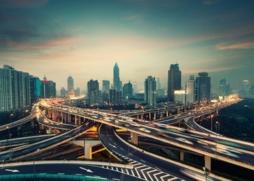 beautiful city interchange overpass at night in shanghai ,china