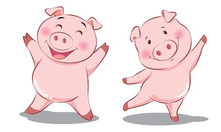 2 pink pigs are happy - smile and dance