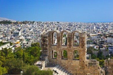 the odeon theatre at athens, greece - view from acropolis