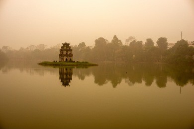 hoan kiem lake in the center of hanoi, vietnam