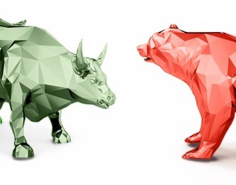 render illustration of golden bull and bear head