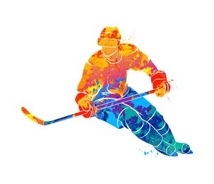abstract hockey player from a splash of watercolors. winter sport. vector illustration of paints.