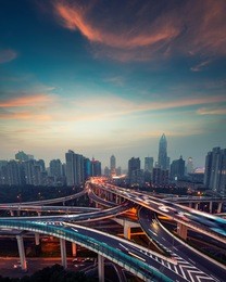 beautiful city interchange overpass at night in shanghai ,china