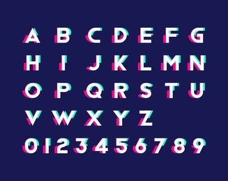 alphabet with numbers and trendy glitch effect. flat vector illustration eps 10