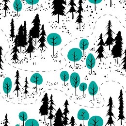 abstract hand drawn outdoor map. mountains and forest background.