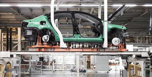 the car assembly line is not assembled to complete the car skeleton