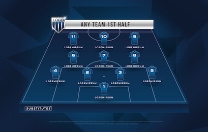 football league or world tournament broadcast substitues graphic template design, football substitues broadcast graphic for soccer starting lineup squad blue color 