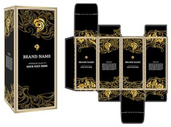packaging design vector, black and gold luxury box template and mock-up box.