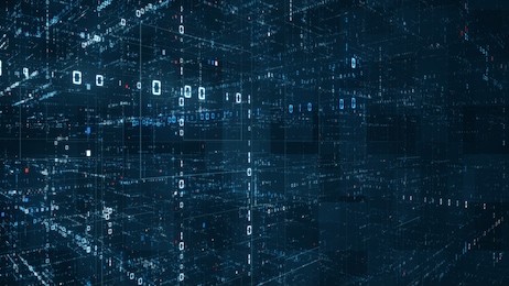 digital binary code matrix background - 3d rendering of a scientific technology data binary code network conveying connectivity, complexity and data flood of modern digital age