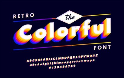 colorful retro alphabets 80's, 90's with vhs look effects, font with multi-colored layers isolated on dark background. vector illustration