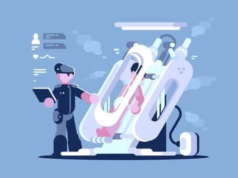 immerse in camera for sleep. crioson for traveling in space. vector illustration