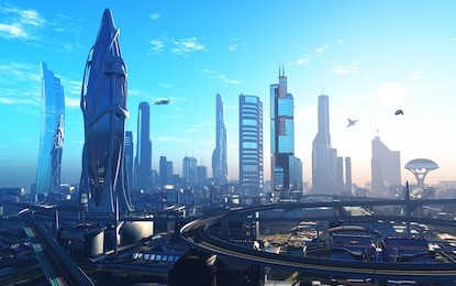 future city on the coast.3d render