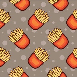 fast food seamless vector pattern. franch fries on gray background. design for menu and wrapping paper.