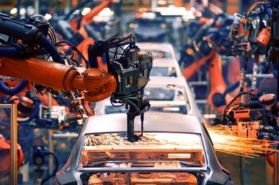 the arm of a car production line